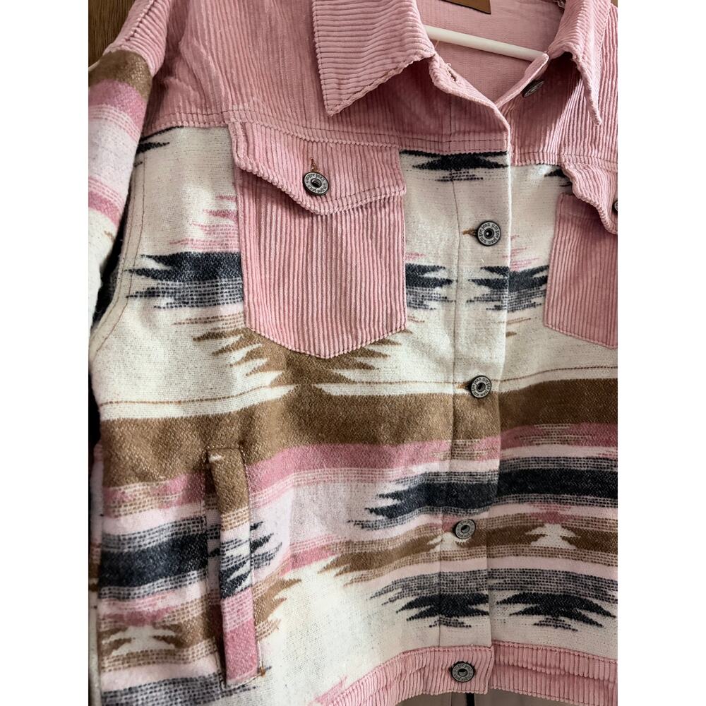 Umgee Pink Corduroy Cropped Flannel SW Jacket size Medium - Picture 6 of 10